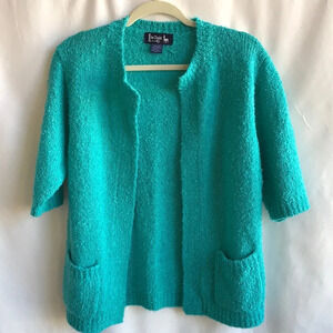 Le Chois vintage aqua nubbly short sleeve sweater, size L